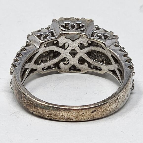 Vintage Sterling Silver Cubic Zirconia Size 10.75 Heavy Ring - Picture 5 of 10